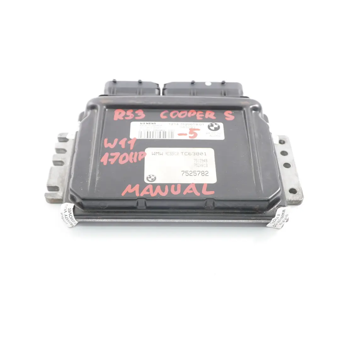170CV Unidad Control del Motor ECU DME Manual para MINI Cooper S R52 R53 W11 con número de pieza 7520019 MINI Cooper S R52 R53 W11 170CV Unidad Control del Motor ECU DME Manual - SKU 7520019-5 - Número de pieza 7520019