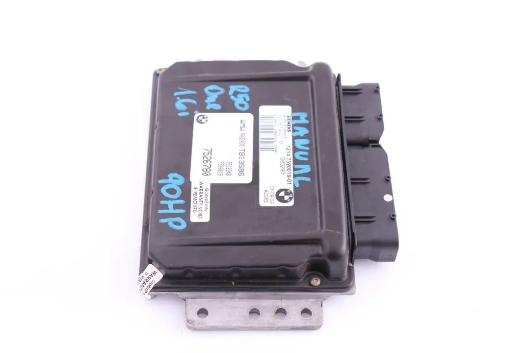 Gasolina Unidad Control del Motor DME Manual 7520019 para Mini R50 One 1.6i con número de pieza 7526780 Mini R50 One 1.6i Gasolina Unidad Control del Motor DME Manual 7520019 - SKU 7526780 - Número de pieza 7526780