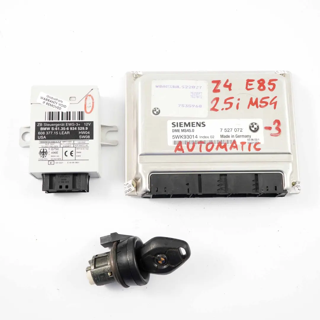 M54 192HP ECU Kit DME + EWS3 + Key Automatic BMW Z4 E85 2.5i Engine - SKU 7527072-3 - Part number 7527072