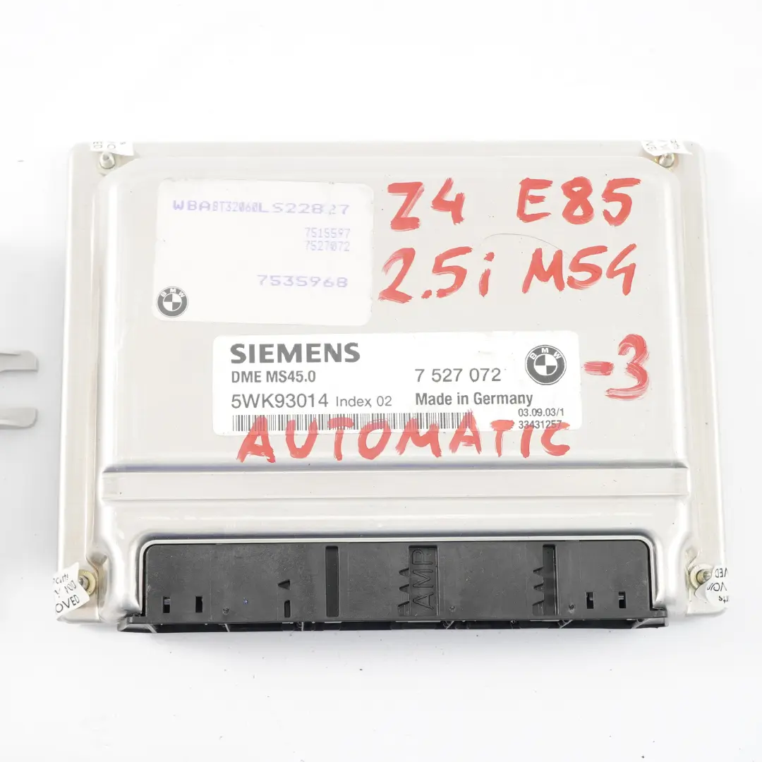 M54 192HP ECU Kit DME + EWS3 + Key Automatic to BMW Z4 E85 2.5i Engine with Part number 7527072 BMW Z4 E85 2.5i Engine M54 192HP ECU Kit DME + EWS3 + Key Automatic - SKU 7527072-3 - Part number 7527072