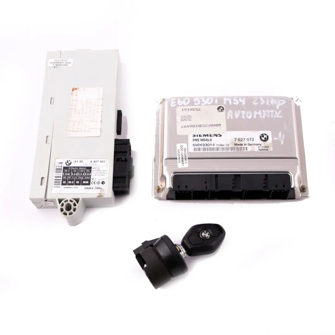 M54 231HP ECU Kit Engine Control Unit DME CAS2 Key Automat to BMW E60 530i with Part number 7527072 BMW E60 530i M54 231HP ECU Kit Engine Control Unit DME CAS2 Key Automat - SKU 7527072-4 - Part number 7527072