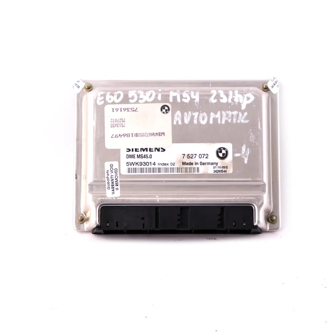 M54 231HP ECU Kit Engine Control Unit DME CAS2 Key Automat to BMW E60 530i with Part number 7527072 BMW E60 530i M54 231HP ECU Kit Engine Control Unit DME CAS2 Key Automat - SKU 7527072-4 - Part number 7527072