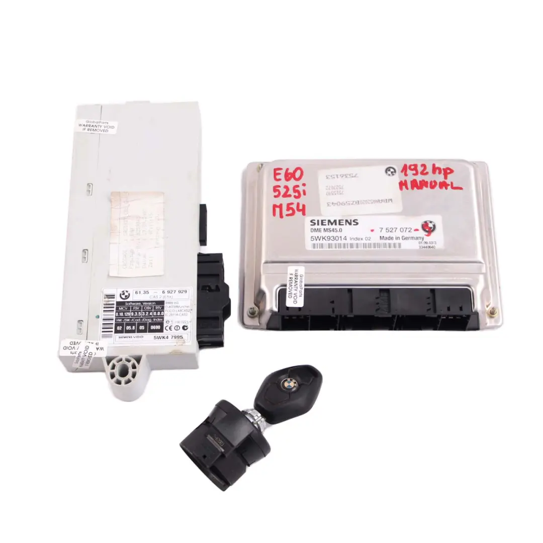 M54 192HP ECU Kit Engine Control Unit DME CAS2 Key Manual to BMW E60 525i with Part number 7527072 BMW E60 525i M54 192HP ECU Kit Engine Control Unit DME CAS2 Key Manual - SKU 7527072-5 - Part number 7527072