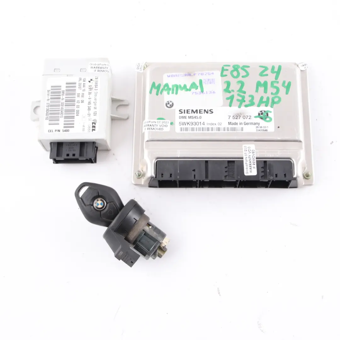 M54 173HP ECU Kit DME + EWS3 + Key Manual to BMW Z4 E85 2.2i Engine with Part number 7527072 BMW Z4 E85 2.2i Engine M54 173HP ECU Kit DME + EWS3 + Key Manual - SKU 7527072-6 - Part number 7527072