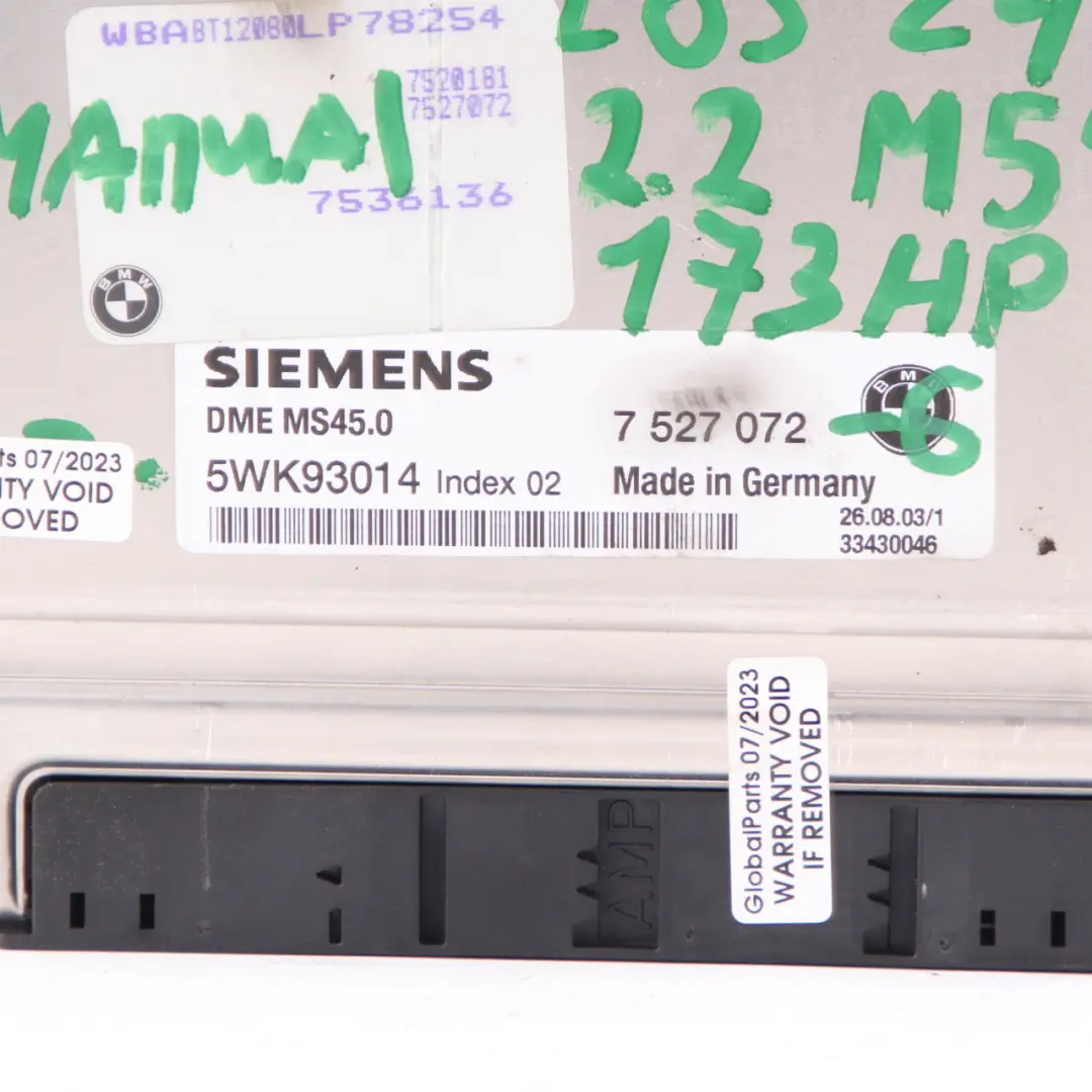 M54 173HP ECU Kit DME + EWS3 + Key Manual to BMW Z4 E85 2.2i Engine with Part number 7527072 BMW Z4 E85 2.2i Engine M54 173HP ECU Kit DME + EWS3 + Key Manual - SKU 7527072-6 - Part number 7527072
