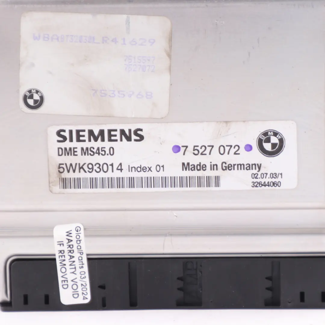 BMW Z4 E85 2.5i M54 192HP Engine ECU Control Unit Module DME Manual - SKU 7527072-7 - Part number 7527072