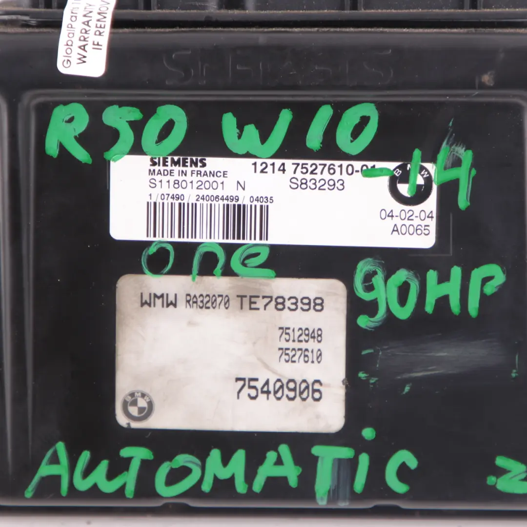 90HP ECU Kit Engine Control Unit DME EWS Key Manual to MINI One R50 1.6 W10 with Part number 7527610 MINI One R50 1.6 W10 90HP ECU Kit Engine Control Unit DME EWS Key Manual - SKU 7527610-14 - Part number 7527610