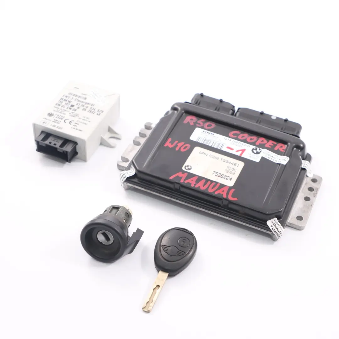 MINI Cooper R50 W10 116HP Kit ECU Moteur DME EWS Cle Manual - SKU 7527610-1 - Numéro de pièce 7527610