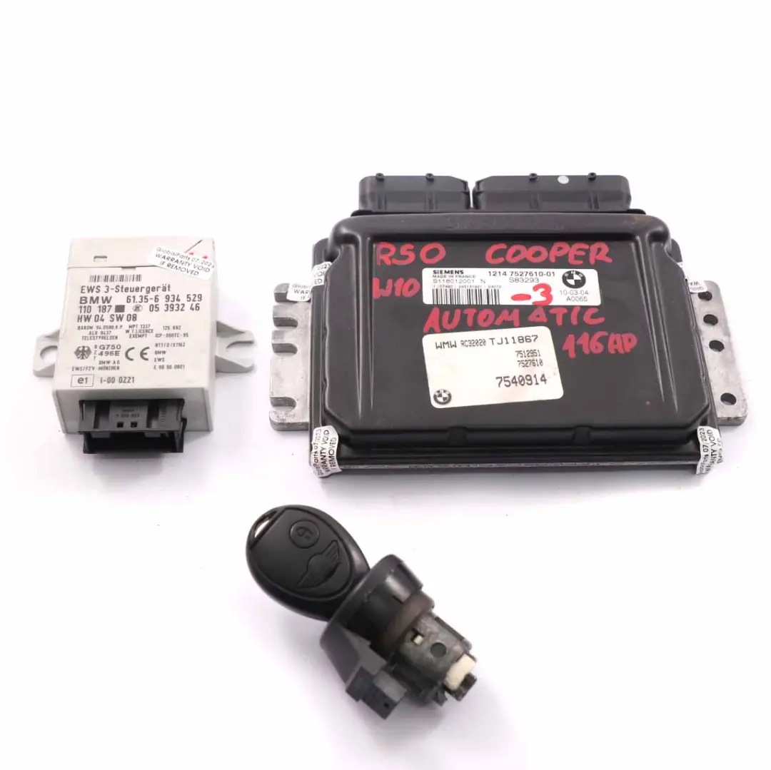 90HP Engine ECU Kit DME + EWS + Key Automatic Mini Cooper R50 W10 - SKU 7527610-3 - Part number 7527610
