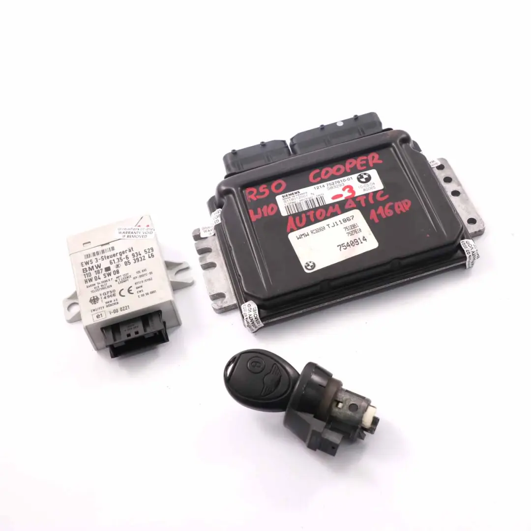 90HP Engine ECU Kit DME + EWS + Key Automatic Mini Cooper R50 W10 - SKU 7527610-3 - Part number 7527610