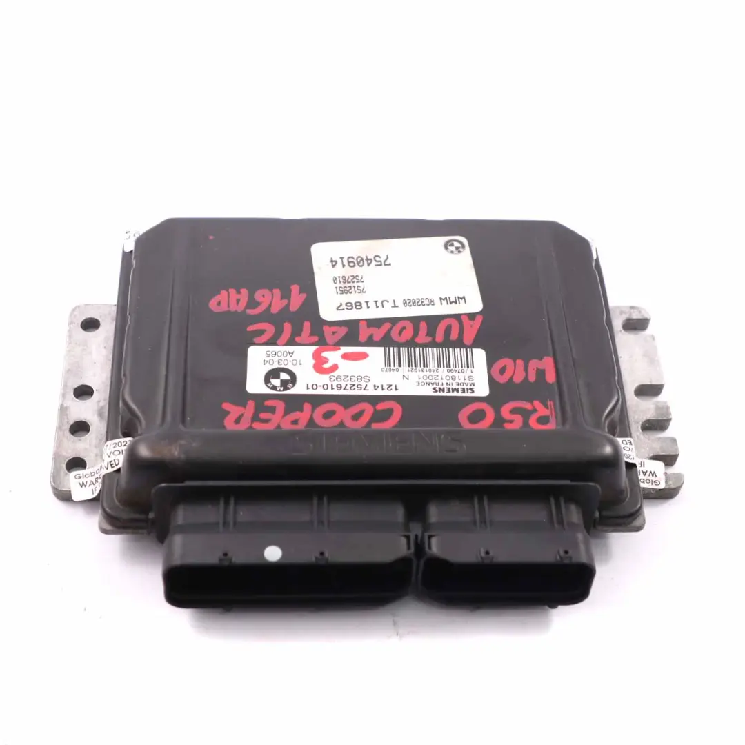 90HP Engine ECU Kit DME + EWS + Key Automatic Mini Cooper R50 W10 - SKU 7527610-3 - Part number 7527610