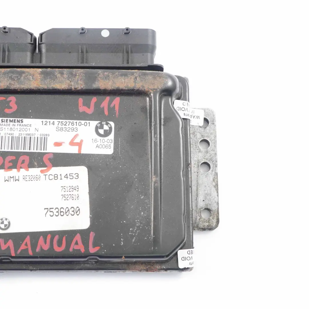 MINI Cooper S R53 W11 170HP Engine Control Unit ECU Kit DME Manual - SKU 7527610-4 - Part number 7527610