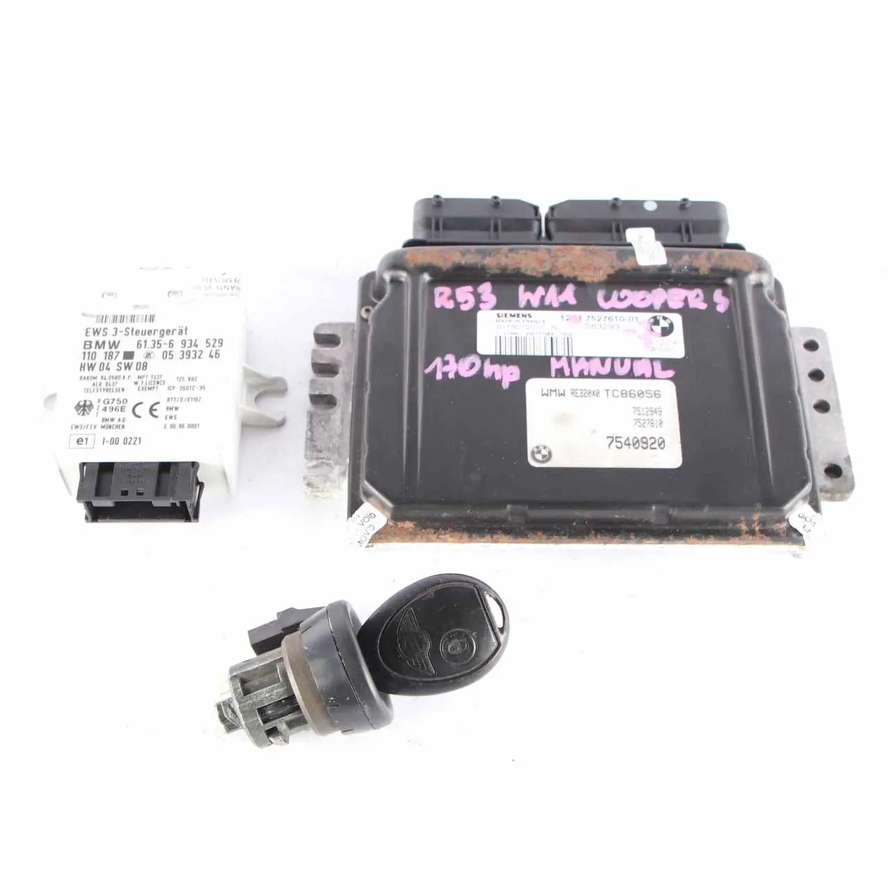 MINI Cooper R53 W11 170HP Engine ECU Kit DME 7527610 EWS Key Manual