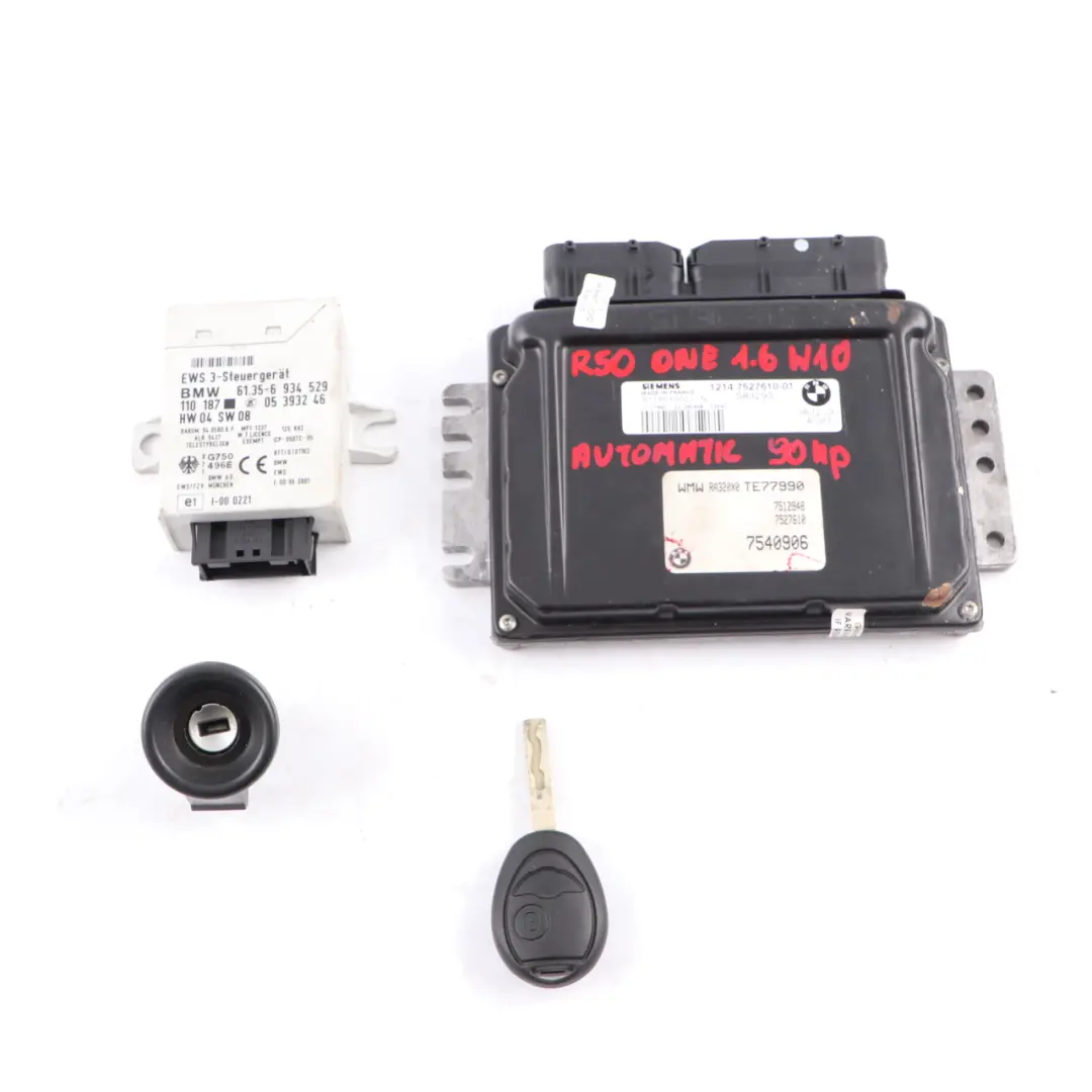 90HP Engine ECU Kit DME EWS Key Automatic to MINI One R50 1.6 W10 with Part number 7527610 MINI One R50 1.6 W10 90HP Engine ECU Kit DME EWS Key Automatic - SKU 7527610-8 - Part number 7527610