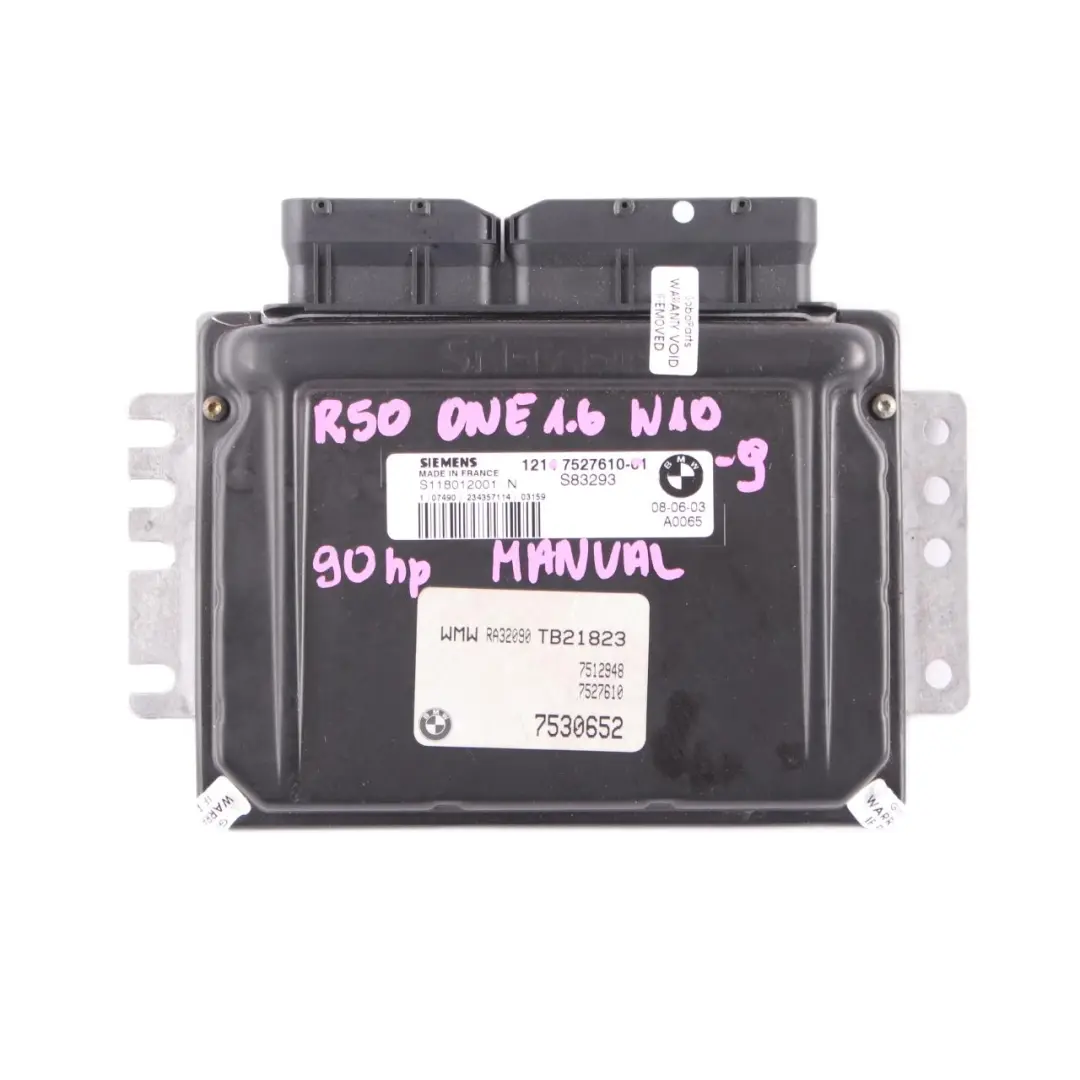 90HP Engine ECU Kit DME + EWS + Keys Manual to MINI One R50 Engine W10 1.6 with Part number 7527610 MINI One R50 Engine W10 1.6 90HP Engine ECU Kit DME + EWS + Keys Manual - SKU 7527610-9 - Part number 7527610