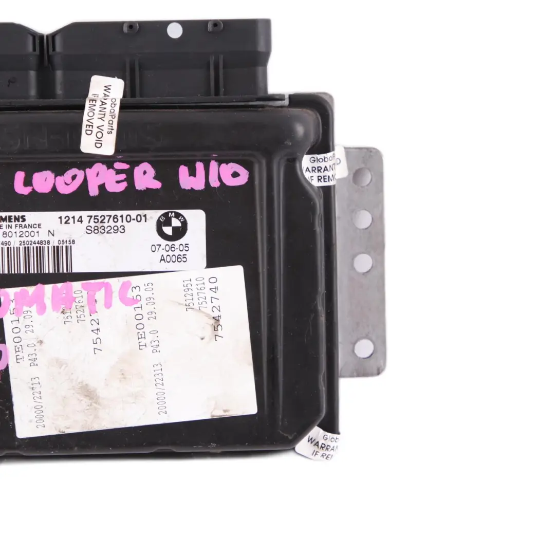 116HP Petrol Engine Control Unit ECU DME Automatic to Mini Cooper R50 W10 with Part number 7527610 Mini Cooper R50 W10 116HP Petrol Engine Control Unit ECU DME Automatic - SKU 7527610 - Part number 7527610