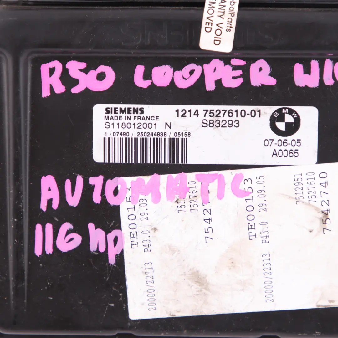 Mini Cooper One R50 Dme Motore a Benzina Centralina ECU Automatico - SKU 7527610 - Numero di parte 7527610