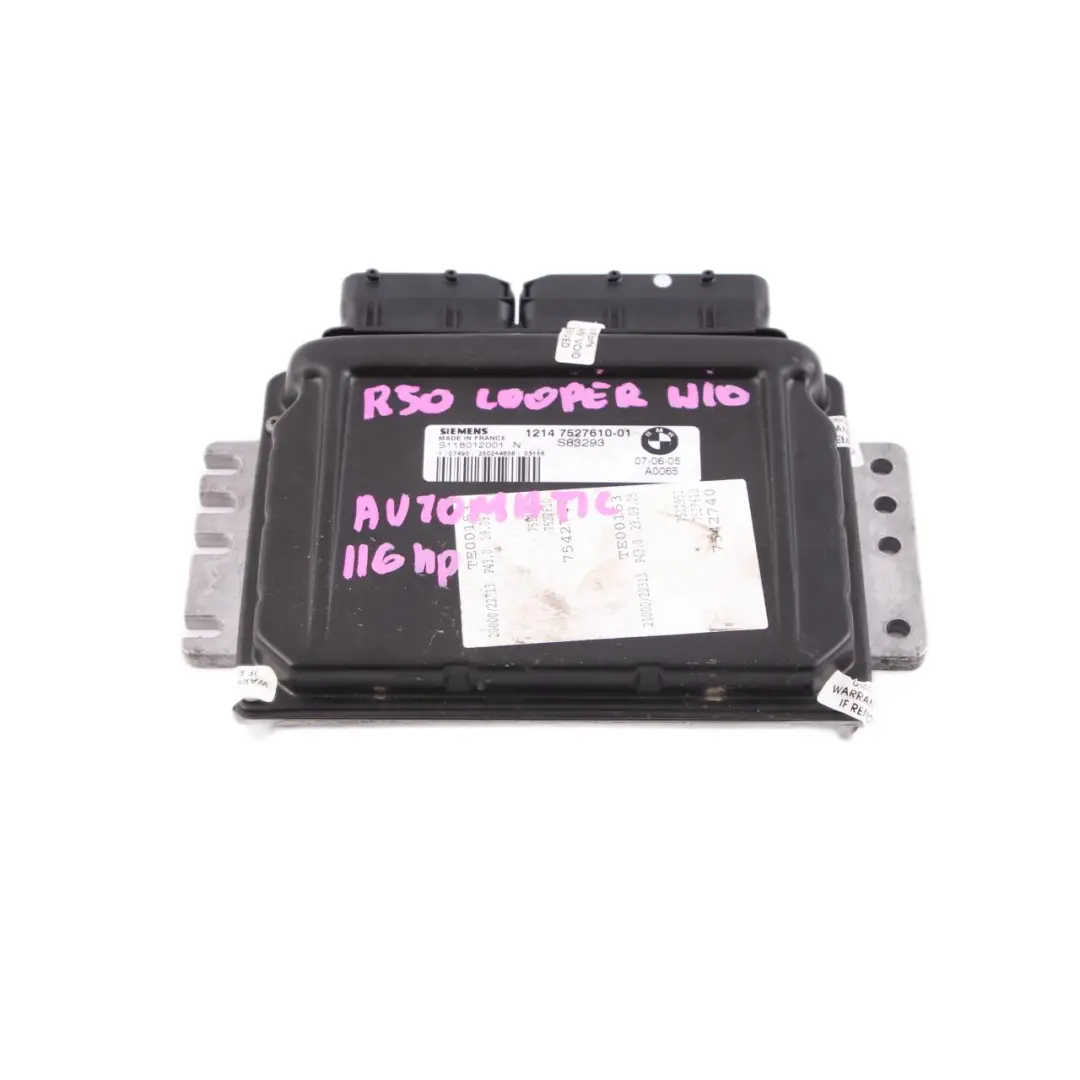 Mini Cooper R50 W10 116HP Petrol Engine Control Unit ECU DME Automatic - SKU 7527610 - Part number 7527610