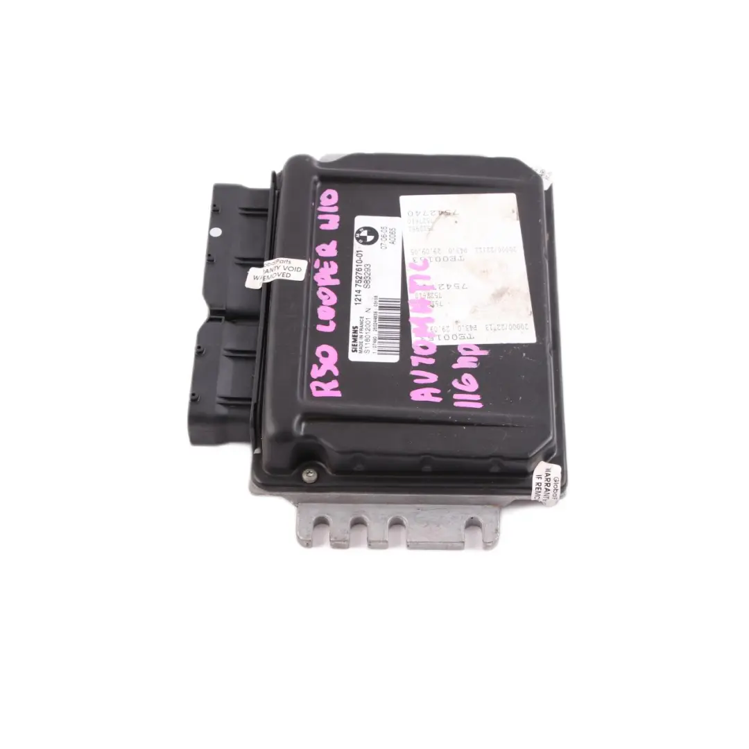 Mini Cooper R50 W10 116HP Petrol Engine Control Unit ECU DME Automatic - SKU 7527610 - Part number 7527610