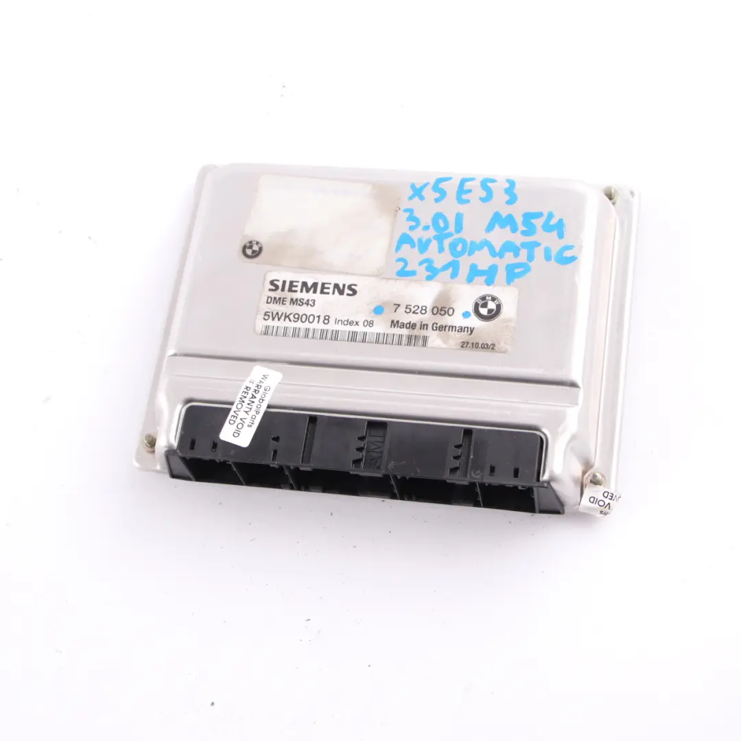 M54 231HP Engine Control Module Unit ECU DME Automatic to BMW X5 E53 3.0i with Part number 7528050 BMW X5 E53 3.0i M54 231HP Engine Control Module Unit ECU DME Automatic - SKU 7528050 - Part number 7528050