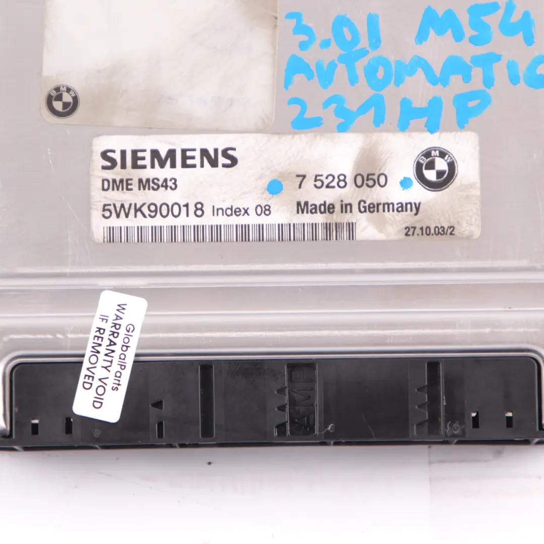 M54 231HP Engine Control Module Unit ECU DME Automatic to BMW X5 E53 3.0i with Part number 7528050 BMW X5 E53 3.0i M54 231HP Engine Control Module Unit ECU DME Automatic - SKU 7528050 - Part number 7528050