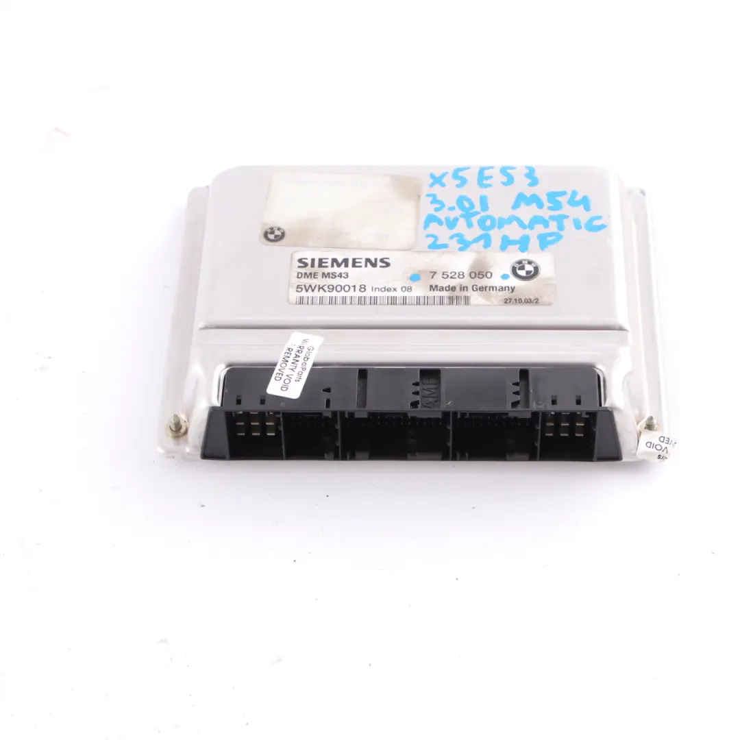 M54 231HP Engine Control Module Unit ECU DME Automatic to BMW X5 E53 3.0i with Part number 7528050 BMW X5 E53 3.0i M54 231HP Engine Control Module Unit ECU DME Automatic - SKU 7528050 - Part number 7528050