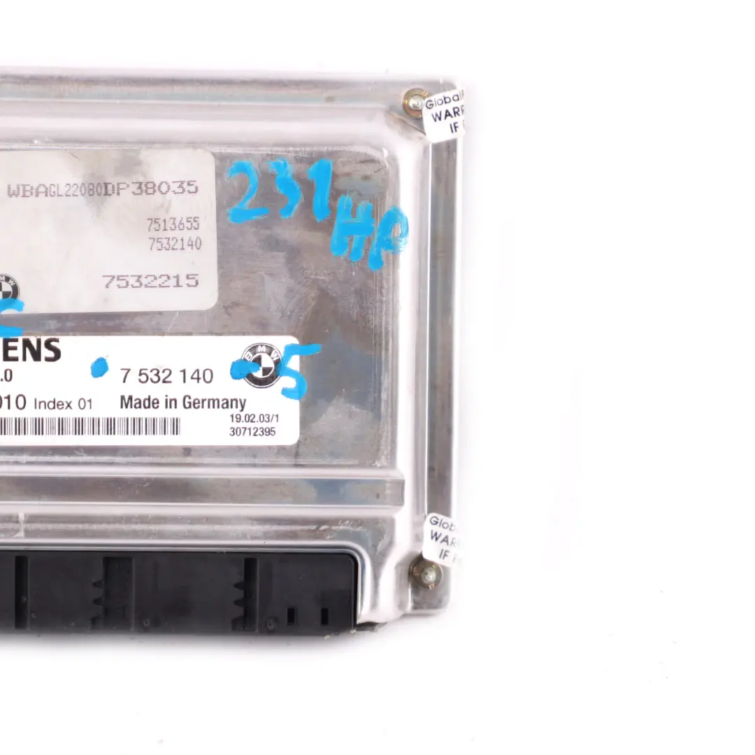 730i M54 231HP Engine Control Unit Module ECU DME Automatic to BMW E65 with Part number 7532140 BMW E65 730i M54 231HP Engine Control Unit Module ECU DME Automatic - SKU 7532140-5 - Part number 7532140