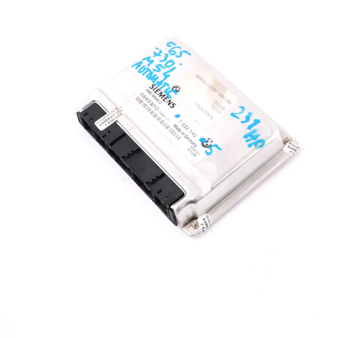 730i M54 231HP Engine Control Unit Module ECU DME Automatic to BMW E65 with Part number 7532140 BMW E65 730i M54 231HP Engine Control Unit Module ECU DME Automatic - SKU 7532140-5 - Part number 7532140