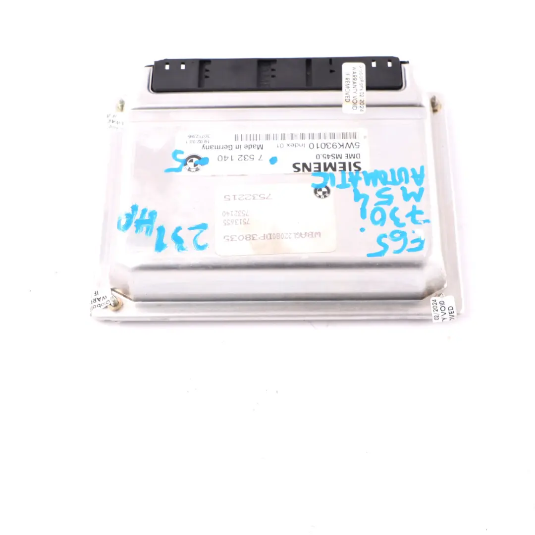 BMW E65 730i M54 231HP Engine Control Unit Module ECU DME Automatic - SKU 7532140-5 - Part number 7532140