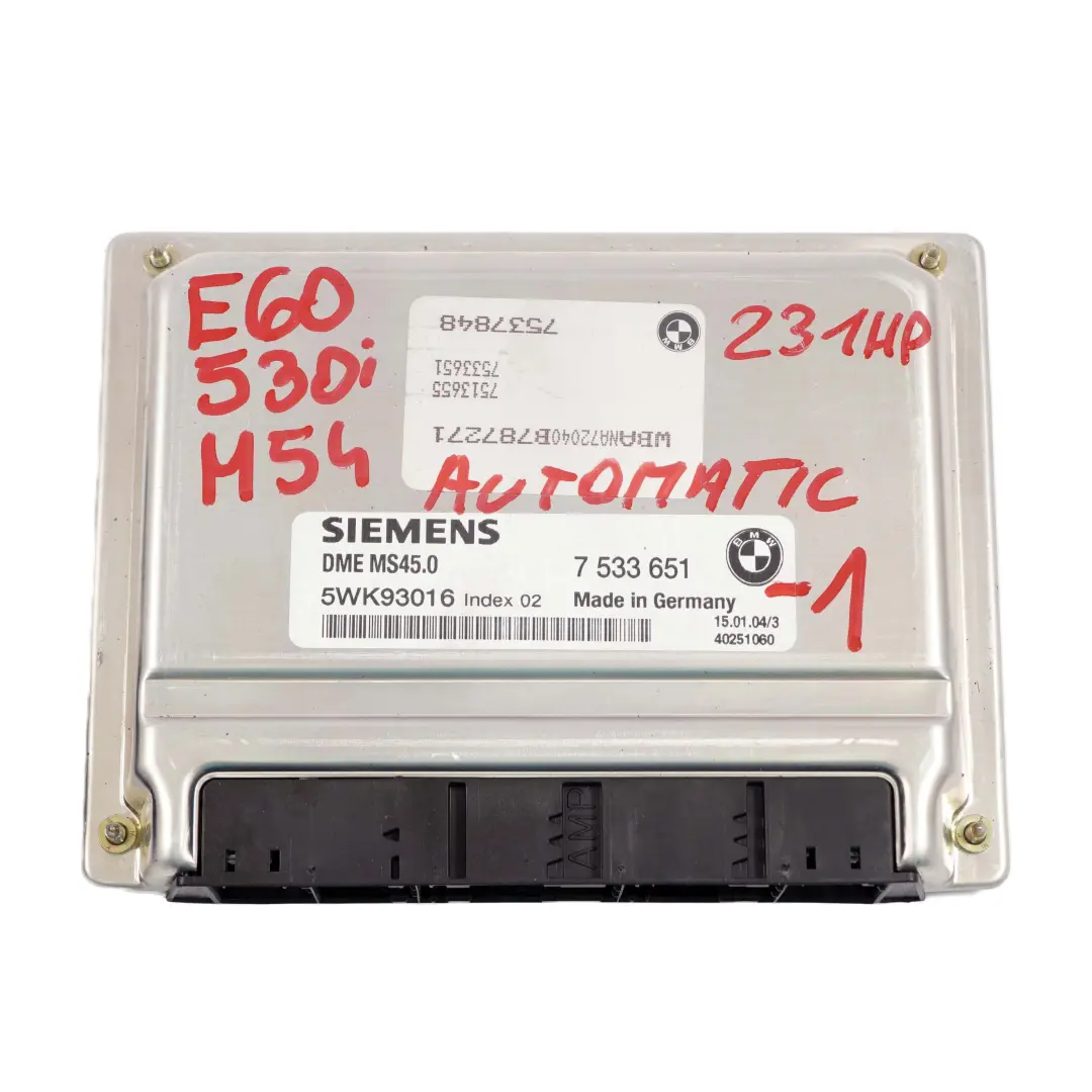 BMW E60 E61 530i M54 231HP ECU Kit DME + CAS2 + 2 Llaves Automatico - SKU 7533651-1 - Número de pieza 7533651