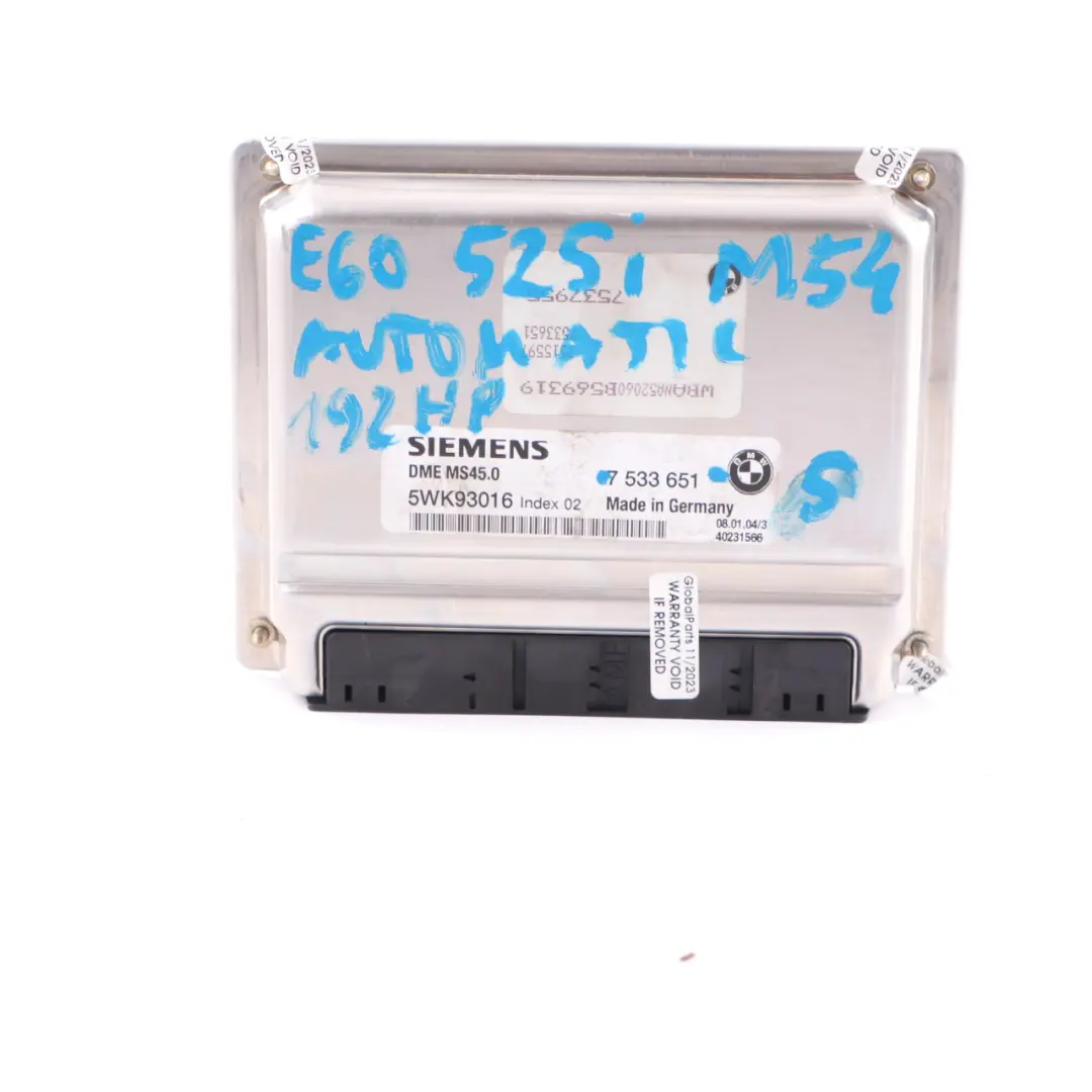M54 192HP ECU Engine Control Unit Module DME Automatic BMW E60 525i - SKU 7533651-5 - Part number 7533651