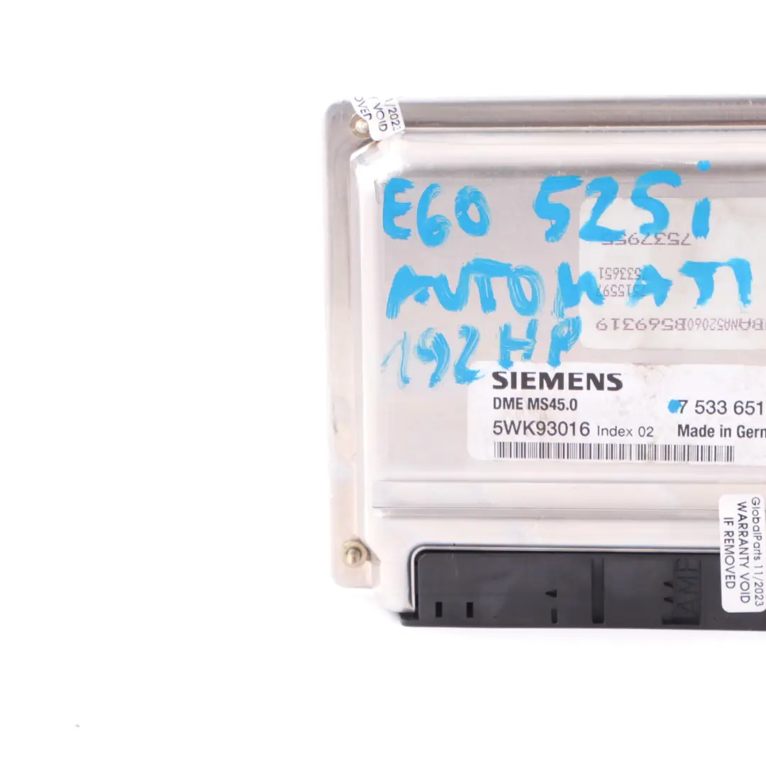 BMW E60 525i M54 192HP ECU Unidad Control Motor Módulo DME Automático - SKU 7533651-5 - Número de pieza 7533651
