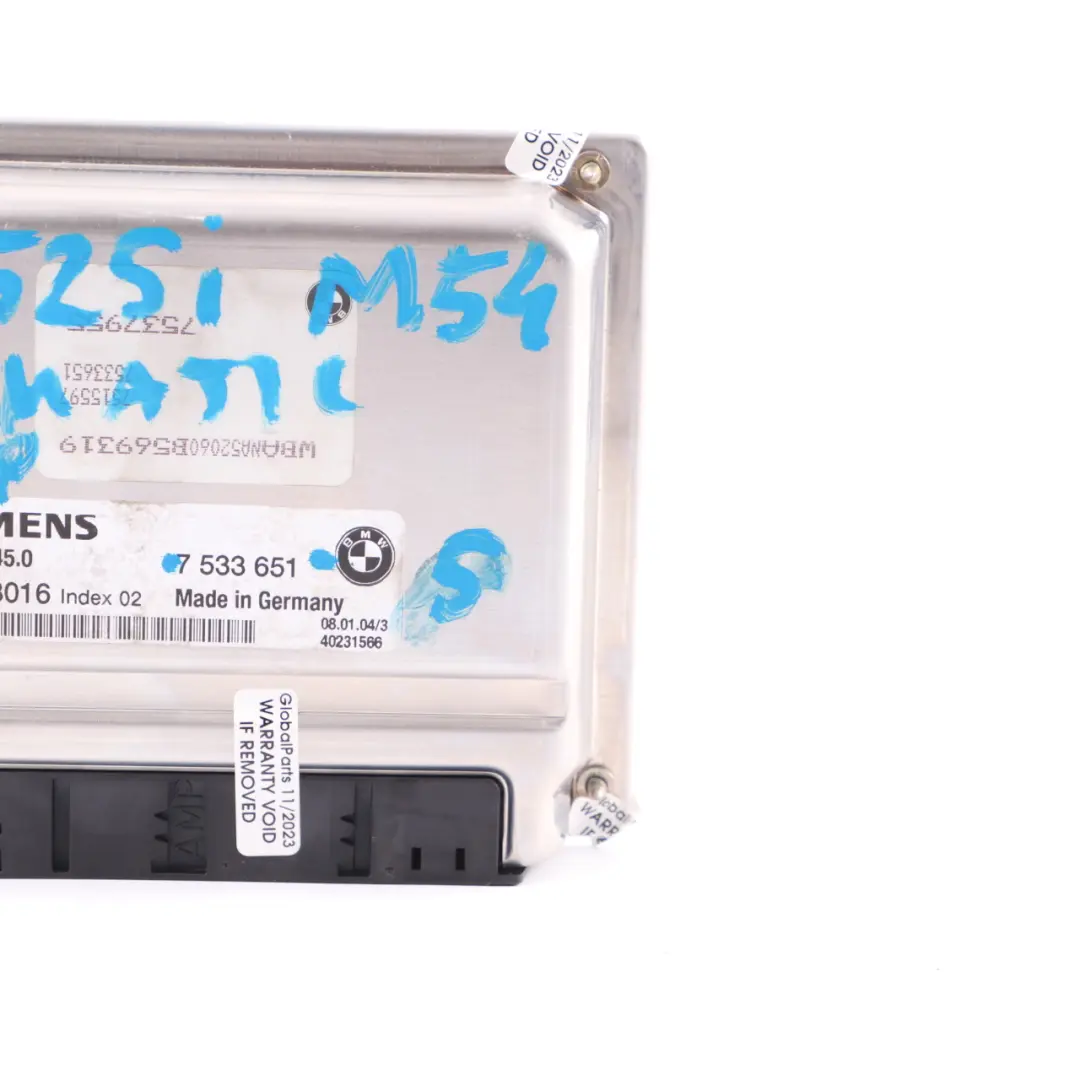 M54 192HP ECU Engine Control Unit Module DME Automatic to BMW E60 525i with Part number 7533651 BMW E60 525i M54 192HP ECU Engine Control Unit Module DME Automatic - SKU 7533651-5 - Part number 7533651