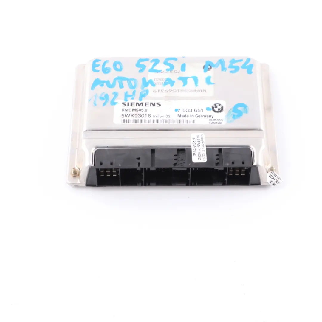 M54 192HP ECU Unidad Control Motor Módulo DME Automático para BMW E60 525i con número de pieza 7533651 BMW E60 525i M54 192HP ECU Unidad Control Motor Módulo DME Automático - SKU 7533651-5 - Número de pieza 7533651