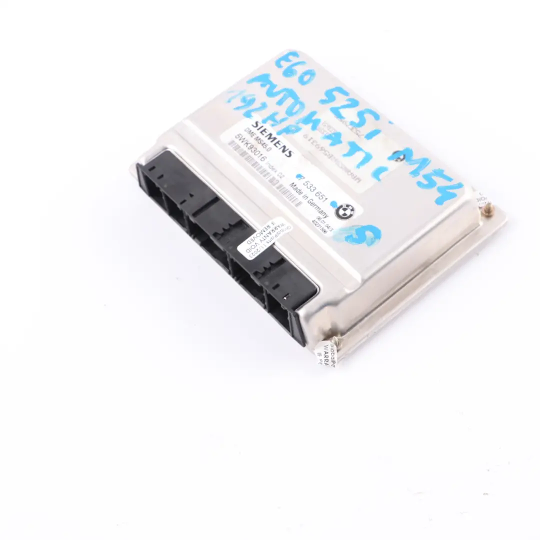 M54 192HP ECU Engine Control Unit Module DME Automatic to BMW E60 525i with Part number 7533651 BMW E60 525i M54 192HP ECU Engine Control Unit Module DME Automatic - SKU 7533651-5 - Part number 7533651