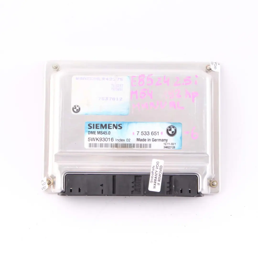 M54 192HP ECU Engine Control Kit DME + EWS3 + Key Manual to BMW Z4 E85 2.5i with Part number 7533651 BMW Z4 E85 2.5i M54 192HP ECU Engine Control Kit DME + EWS3 + Key Manual - SKU 7533651-6 - Part number 7533651