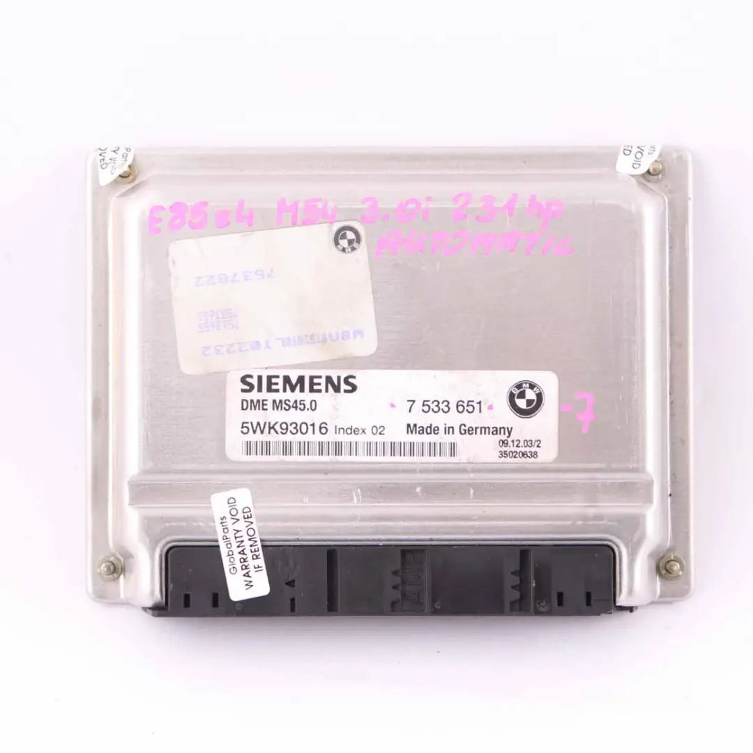 M54 231HP ECU Engine Control Kit DME EWS3 Key Automatic to BMW Z4 E85 3.0i with Part number 7533651 BMW Z4 E85 3.0i M54 231HP ECU Engine Control Kit DME EWS3 Key Automatic - SKU 7533651-7 - Part number 7533651