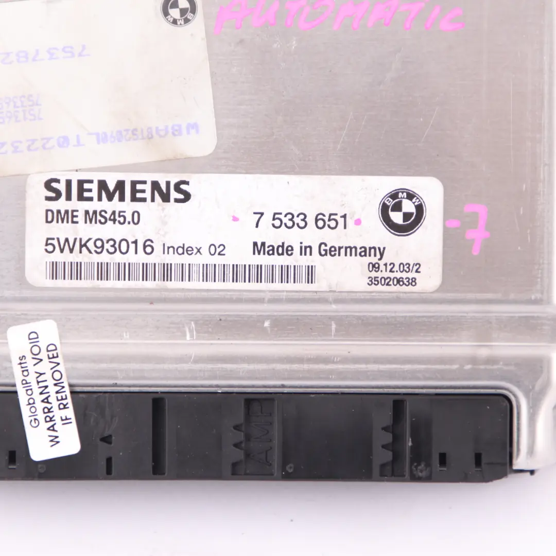 BMW Z4 E85 3.0i M54 231HP ECU Engine Control Kit DME EWS3 Key Automatic - SKU 7533651-7 - Part number 7533651