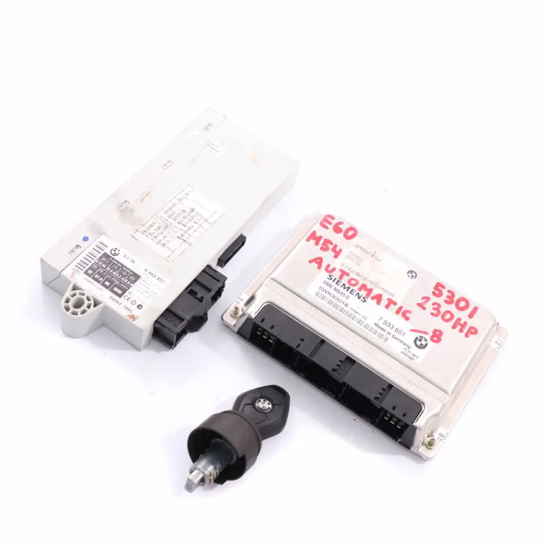 M54 231HP Engine ECU Kit Unit DME + CAS2 + Key Automatic to BMW E60 530i with Part number 7533651 BMW E60 530i M54 231HP Engine ECU Kit Unit DME + CAS2 + Key Automatic - SKU 7533651-8 - Part number 7533651
