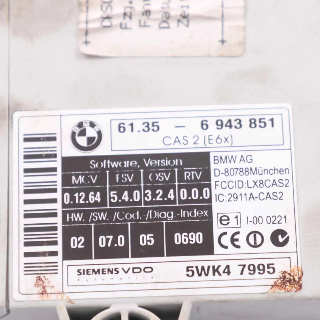 M54 231HP Motor ECU Kit Unidad DME CAS2 Llave Automático para BMW E60 530i con número de pieza 7533651 BMW E60 530i M54 231HP Motor ECU Kit Unidad DME CAS2 Llave Automático - SKU 7533651-8 - Número de pieza 7533651