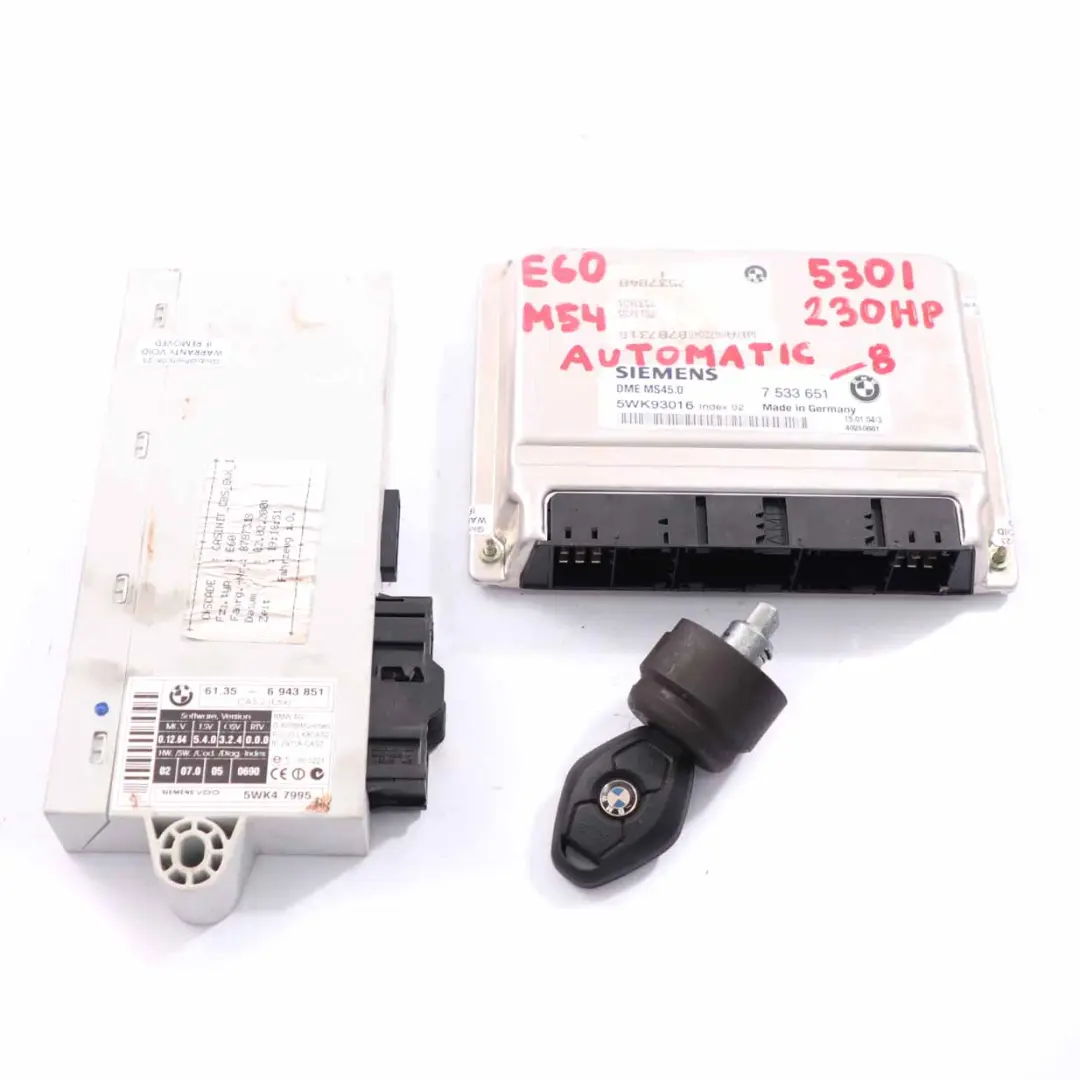 M54 231HP Motor ECU Kit Unidad DME CAS2 Llave Automático para BMW E60 530i con número de pieza 7533651 BMW E60 530i M54 231HP Motor ECU Kit Unidad DME CAS2 Llave Automático - SKU 7533651-8 - Número de pieza 7533651