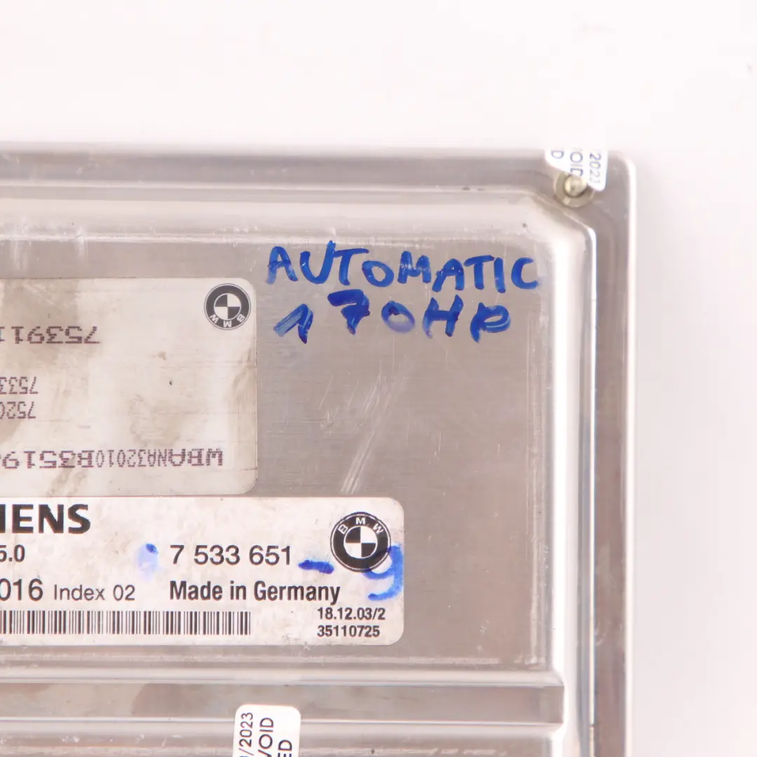 M54 170HP Engine ECU Control Module DME Automatic to BMW E60 520i Petrol with Part number 7533651 BMW E60 520i Petrol M54 170HP Engine ECU Control Module DME Automatic - SKU 7533651-9 - Part number 7533651