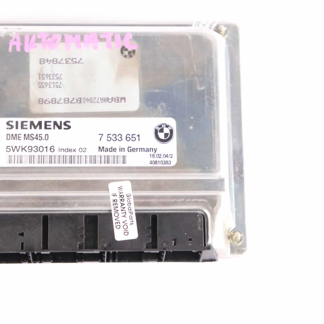 BMW E60 530i Petrol M54 Engine ECU Control Unit Module DME Automatic - SKU 7533651 - Part number 7533651
