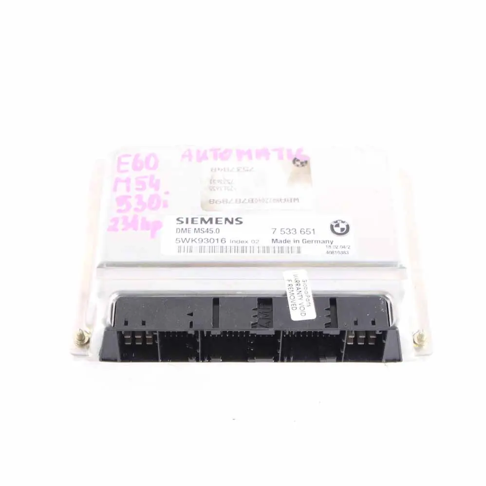 BMW E60 530i Petrol M54 Engine ECU Control Unit Module DME Automatic - SKU 7533651 - Part number 7533651