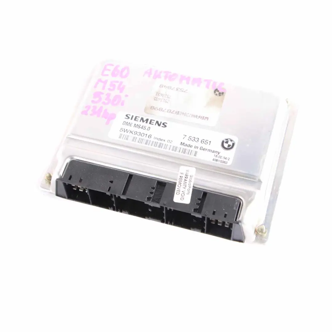 BMW E60 530i Petrol M54 Engine ECU Control Unit Module DME Automatic - SKU 7533651 - Part number 7533651