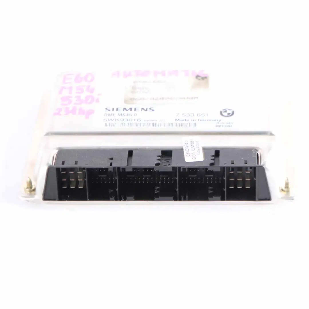 M54 Engine ECU Control Unit Module DME Automatic to BMW E60 530i Petrol with Part number 7533651 BMW E60 530i Petrol M54 Engine ECU Control Unit Module DME Automatic - SKU 7533651 - Part number 7533651