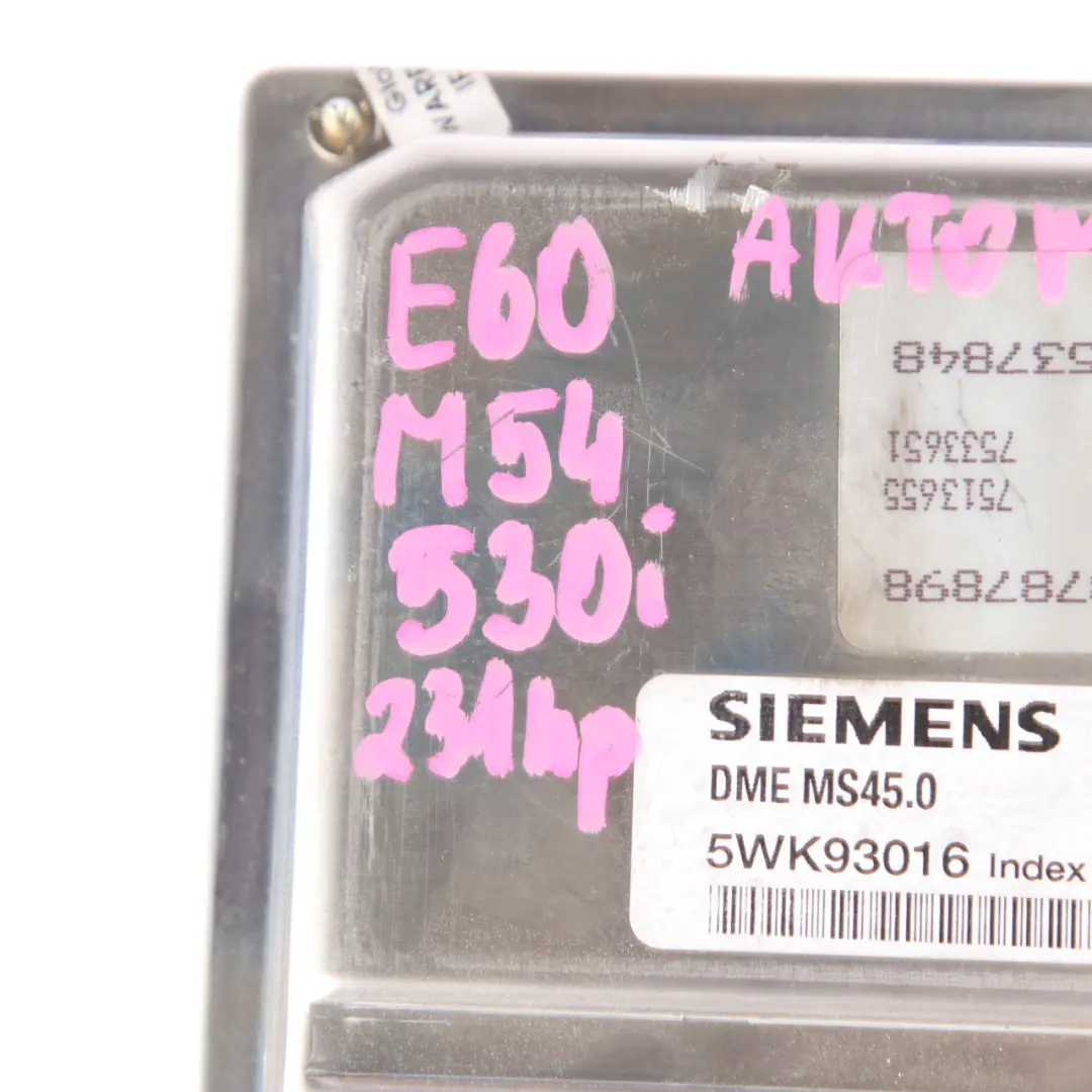 M54 Engine ECU Control Unit Module DME Automatic to BMW E60 530i Petrol with Part number 7533651 BMW E60 530i Petrol M54 Engine ECU Control Unit Module DME Automatic - SKU 7533651 - Part number 7533651