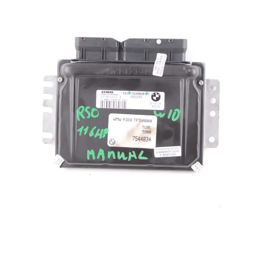 116HP Motore ECU Unità controllo DME Manuale per MINI Cooper R52 1.6i W10 con numero di parte 7557395 MINI Cooper R52 1.6i W10 116HP Motore ECU Unità controllo DME Manuale - SKU 7539808 - Numero di parte 7557395