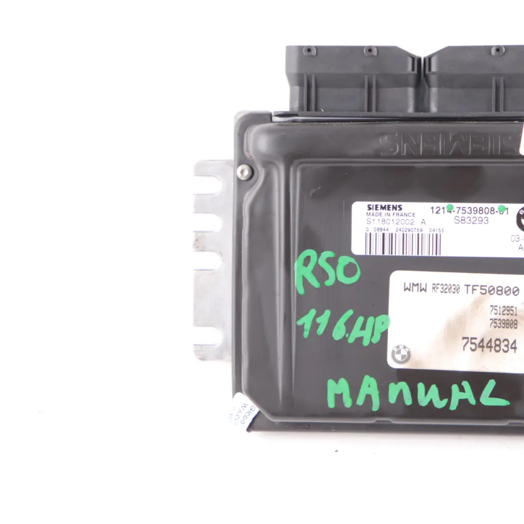MINI Cooper R50 R52 1.6i W10 116HP Moteur ECU Control Unit DME Manual - SKU 7539808 - Numéro de pièce 7557395
