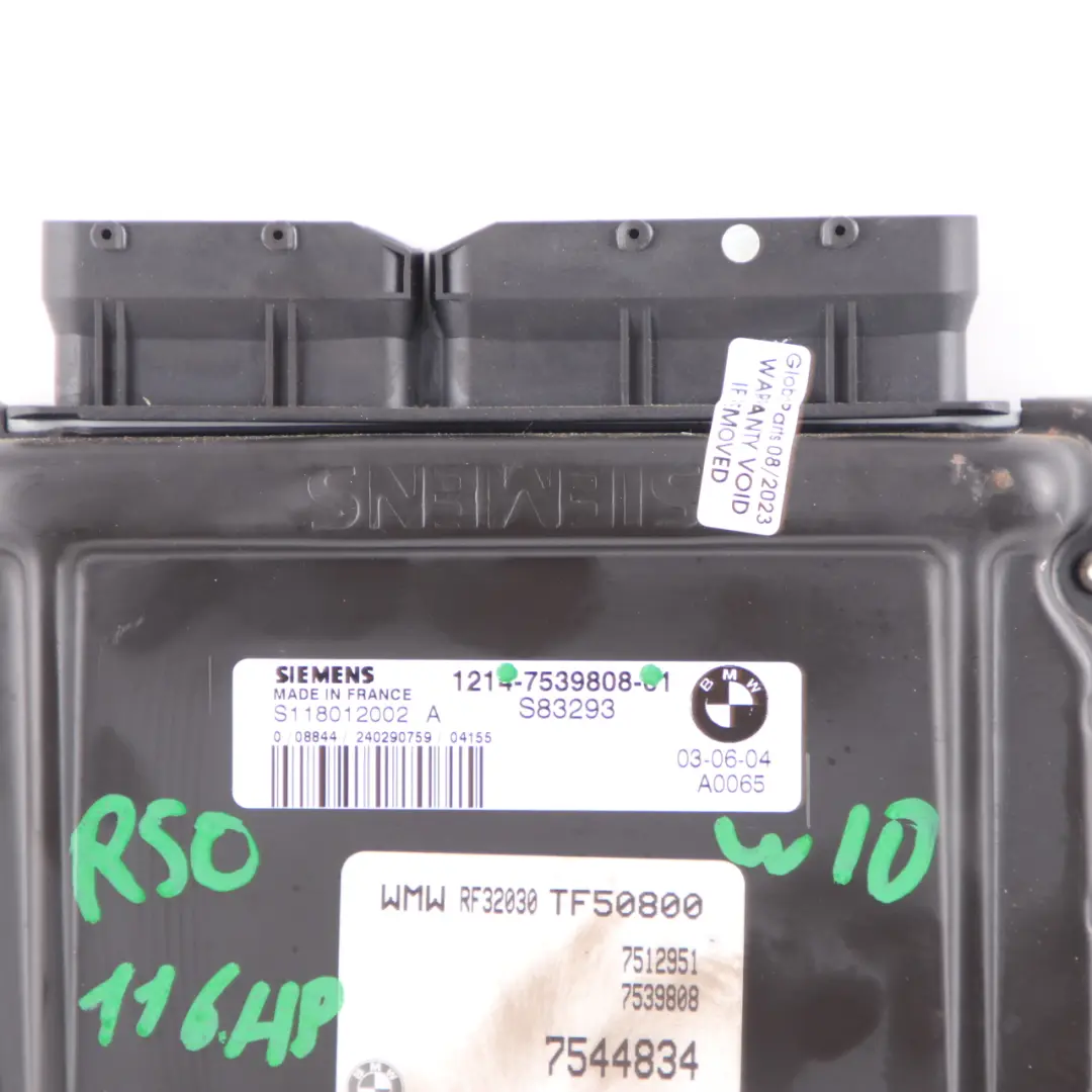 116HP Moteur ECU Control Unit DME Manual pour MINI Cooper R50 R52 1.6i W10 à propos du numéro de pièce 7557395 MINI Cooper R50 R52 1.6i W10 116HP Moteur ECU Control Unit DME Manual - SKU 7539808 - Numéro de pièce 7557395